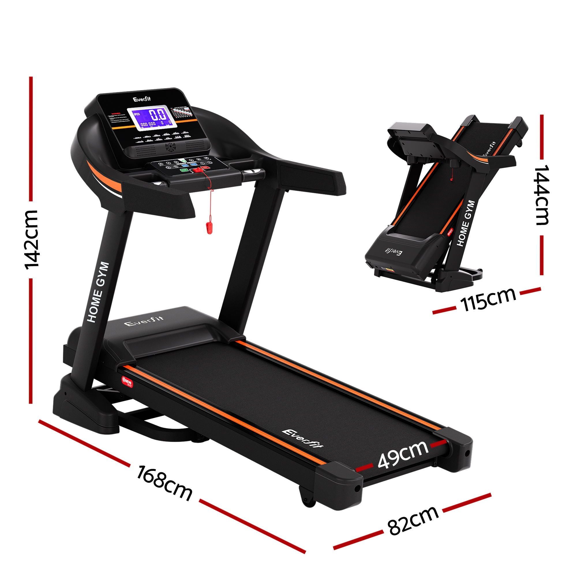 Everfit Treadmill Electric Auto Incline Home Gym Fitness Exercise Machine 490mm-Sports &amp; Fitness > Exercise, Gym &amp; Fitness > Treadmills-PEROZ Accessories