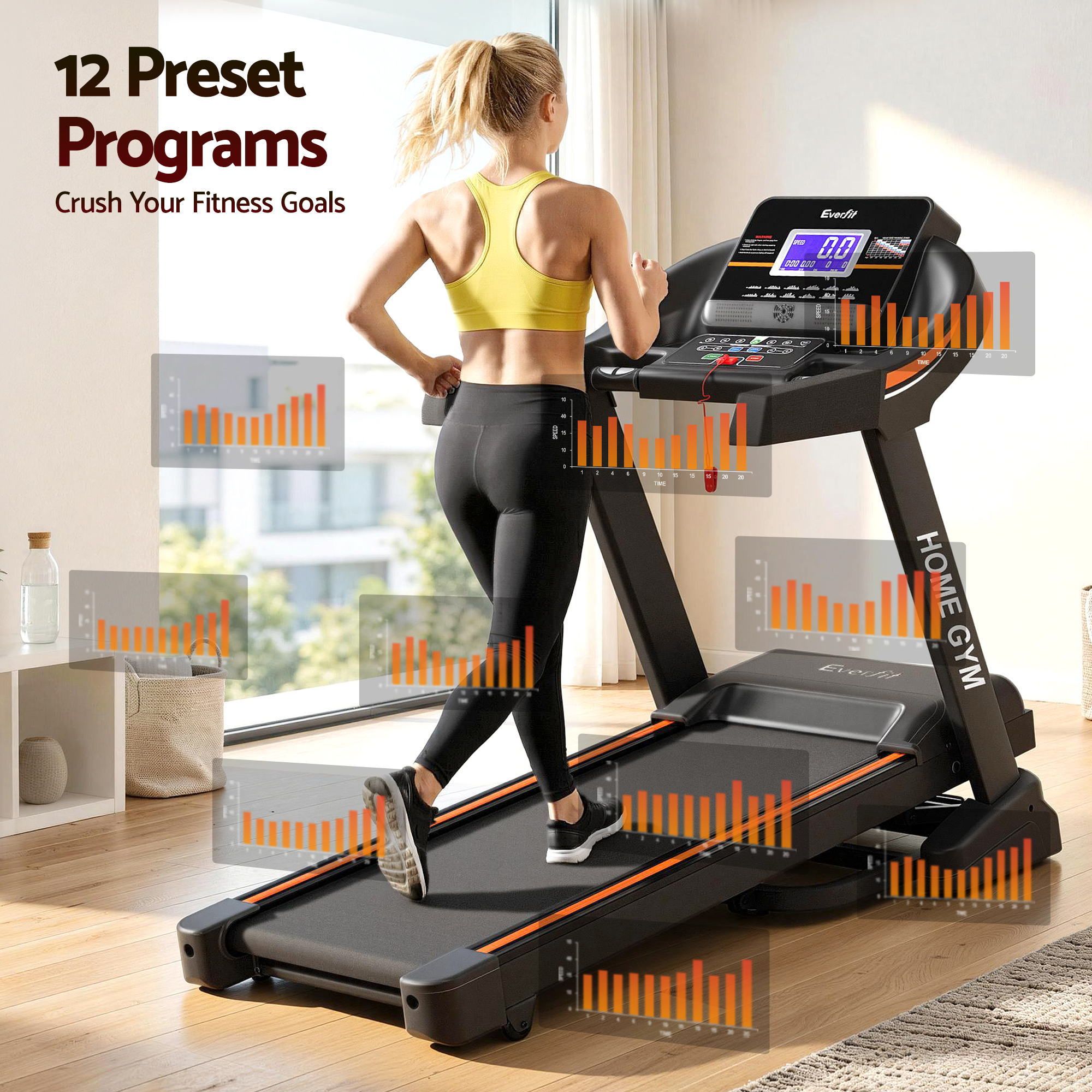 Everfit Treadmill Electric Auto Incline Home Gym Fitness Exercise Machine 490mm-Sports &amp; Fitness > Exercise, Gym &amp; Fitness > Treadmills-PEROZ Accessories