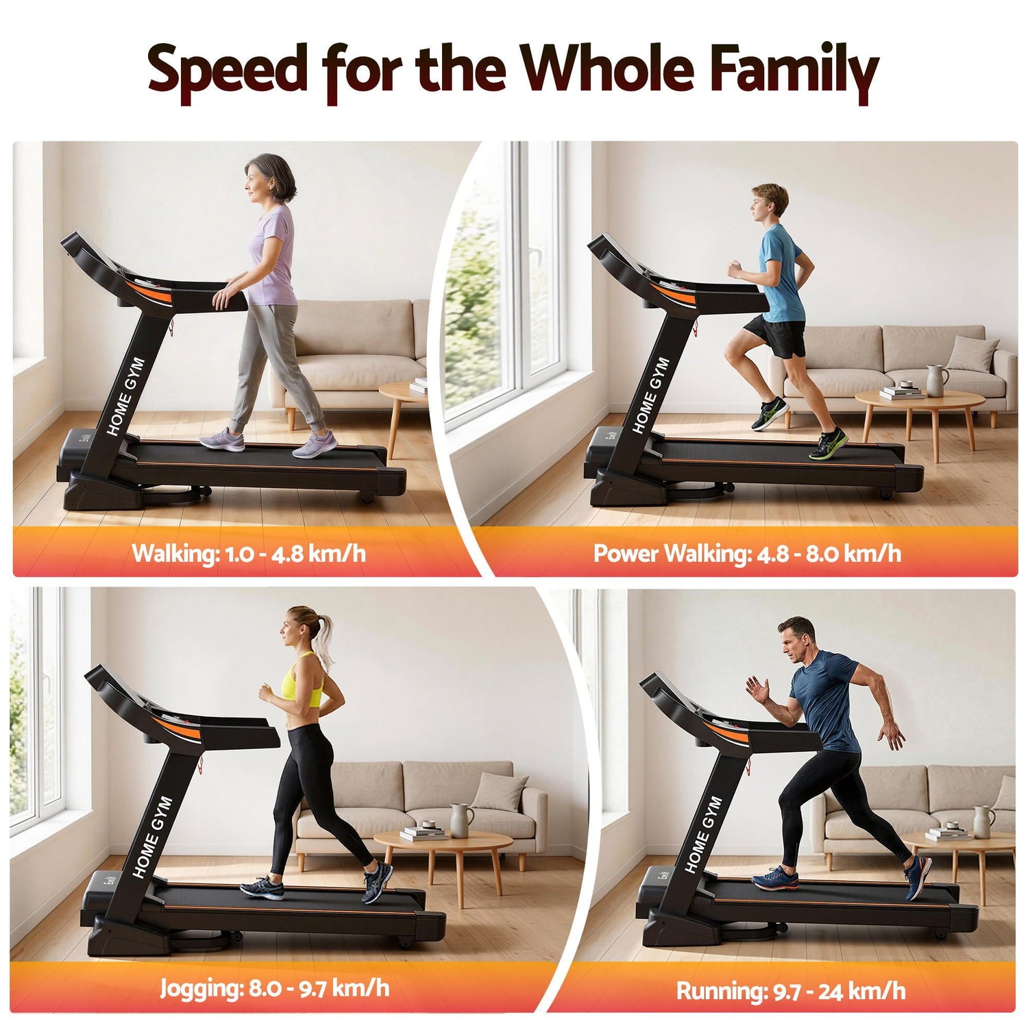 Everfit Treadmill Electric Auto Incline Home Gym Fitness Exercise Machine 490mm-Sports &amp; Fitness > Exercise, Gym &amp; Fitness > Treadmills-PEROZ Accessories
