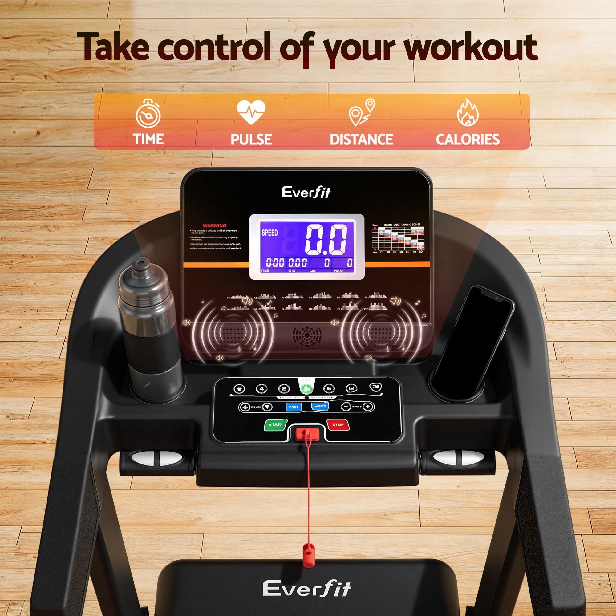 Everfit Treadmill Electric Auto Incline Home Gym Fitness Exercise Machine 490mm-Sports &amp; Fitness > Exercise, Gym &amp; Fitness > Treadmills-PEROZ Accessories
