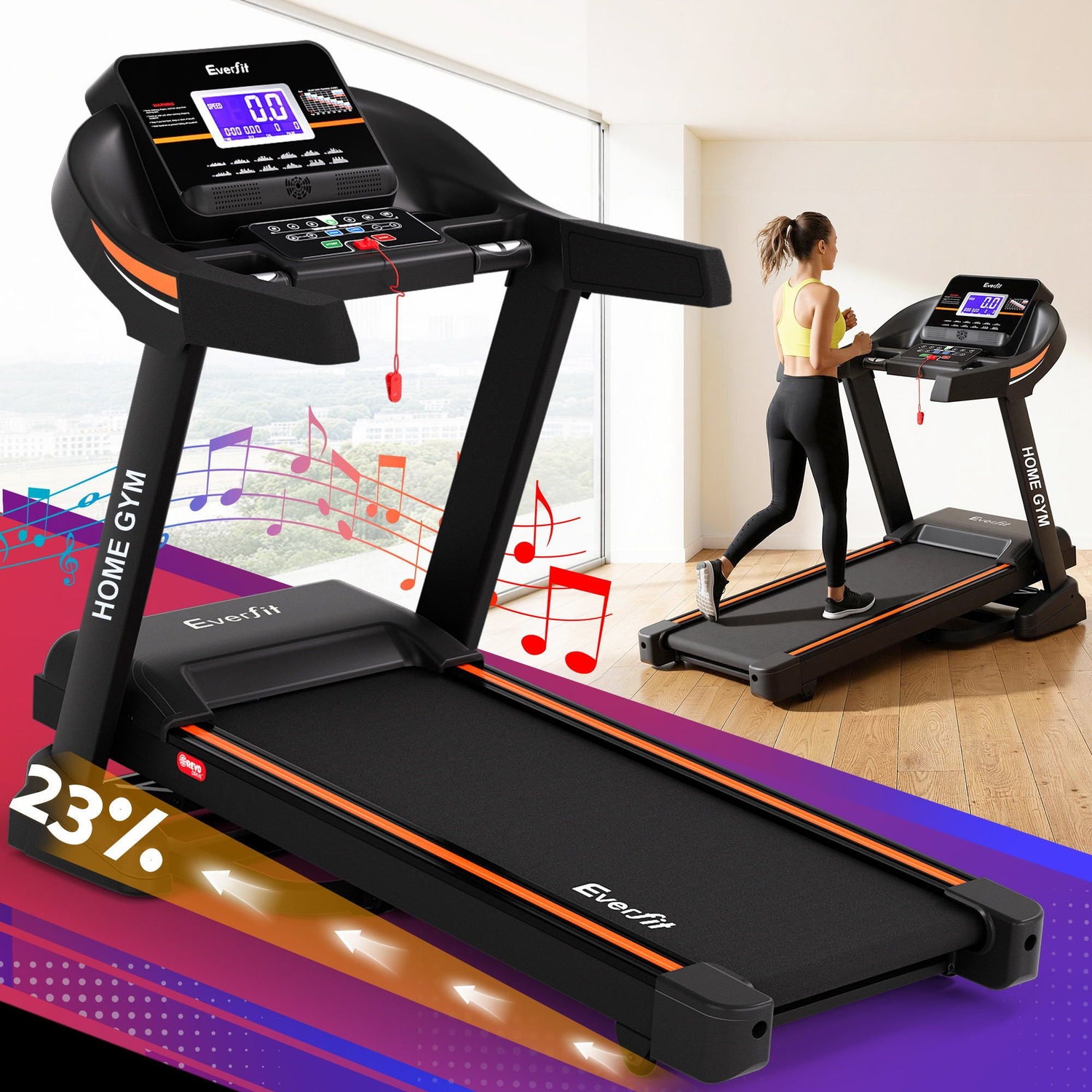 Everfit Treadmill Electric Auto Incline Home Gym Fitness Exercise Machine 490mm-Sports &amp; Fitness > Exercise, Gym &amp; Fitness > Treadmills-PEROZ Accessories