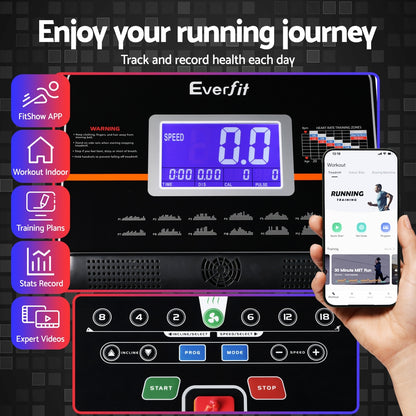Everfit Treadmill Electric Auto Incline Home Gym Fitness Exercise Machine 490mm-Sports &amp; Fitness &gt; Exercise, Gym &amp; Fitness &gt; Treadmills-PEROZ Accessories