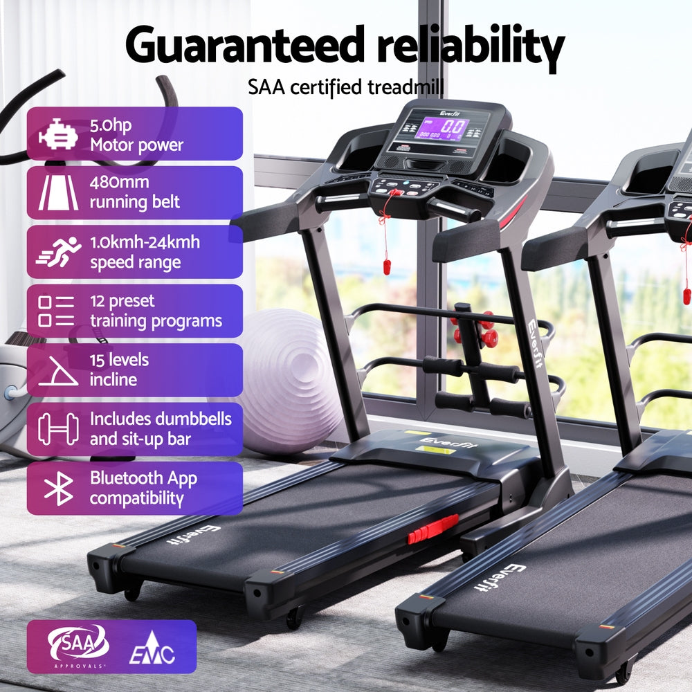 Everfit Treadmill Electric Home Gym Fitness Exercise Machine w/ Sit Up Bar 480mm-Sports &amp; Fitness &gt; Exercise, Gym &amp; Fitness &gt; Treadmills-PEROZ Accessories