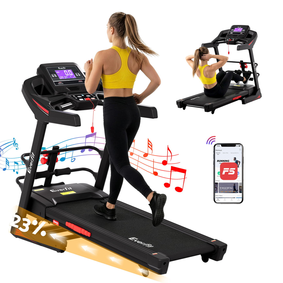 Everfit Treadmill Electric Home Gym Fitness Exercise Machine w/ Sit Up Bar 480mm-Sports &amp; Fitness > Exercise, Gym &amp; Fitness > Treadmills-PEROZ Accessories
