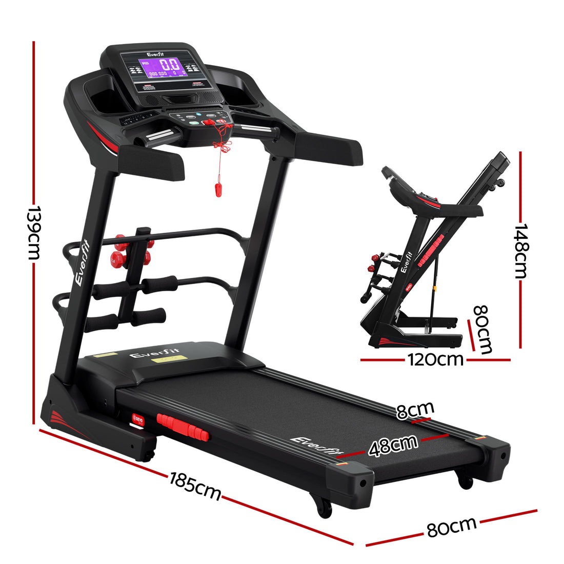 Everfit Treadmill Electric Home Gym Fitness Exercise Machine w/ Sit Up Bar 480mm-Sports &amp; Fitness > Exercise, Gym &amp; Fitness > Treadmills-PEROZ Accessories