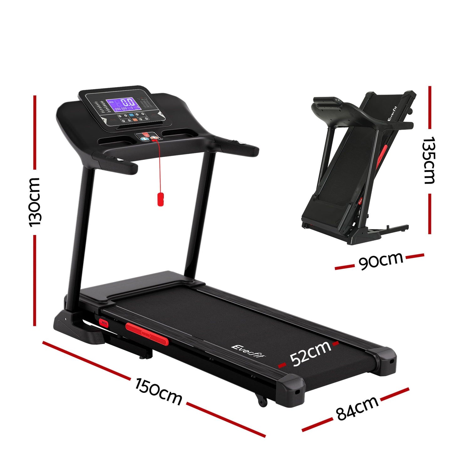 Everfit Treadmill Electric Auto Incline Home Gym Fitness Exercise Machine 520mm-Sports &amp; Fitness > Exercise, Gym &amp; Fitness > Exercise Bikes-PEROZ Accessories