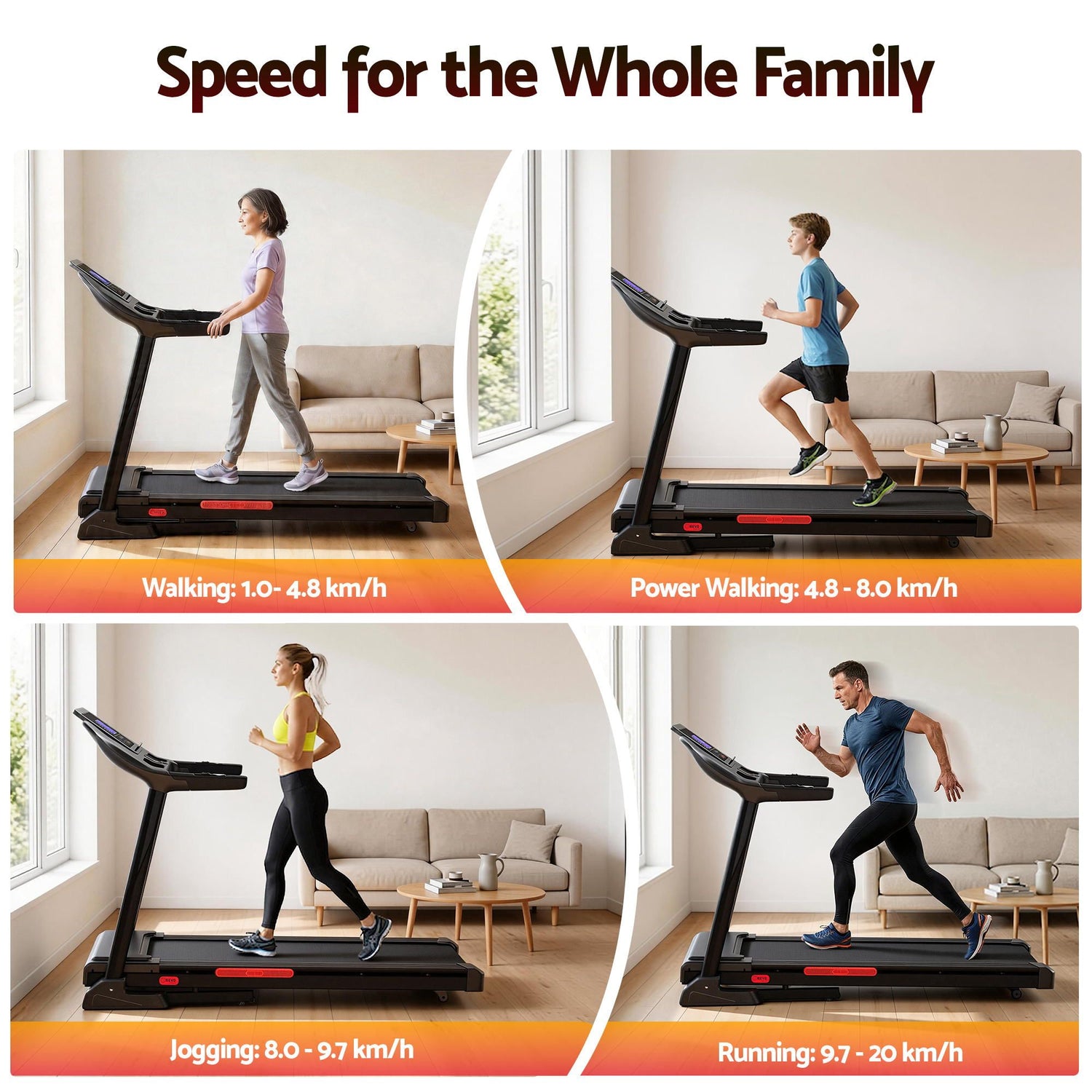 Everfit Treadmill Electric Auto Incline Home Gym Fitness Exercise Machine 520mm-Sports &amp; Fitness > Exercise, Gym &amp; Fitness > Exercise Bikes-PEROZ Accessories