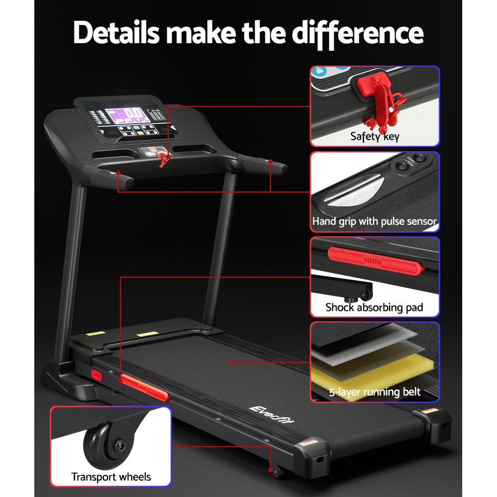 Everfit Treadmill Electric Auto Incline Home Gym Fitness Exercise Machine 520mm-Sports &amp; Fitness &gt; Exercise, Gym &amp; Fitness &gt; Exercise Bikes-PEROZ Accessories