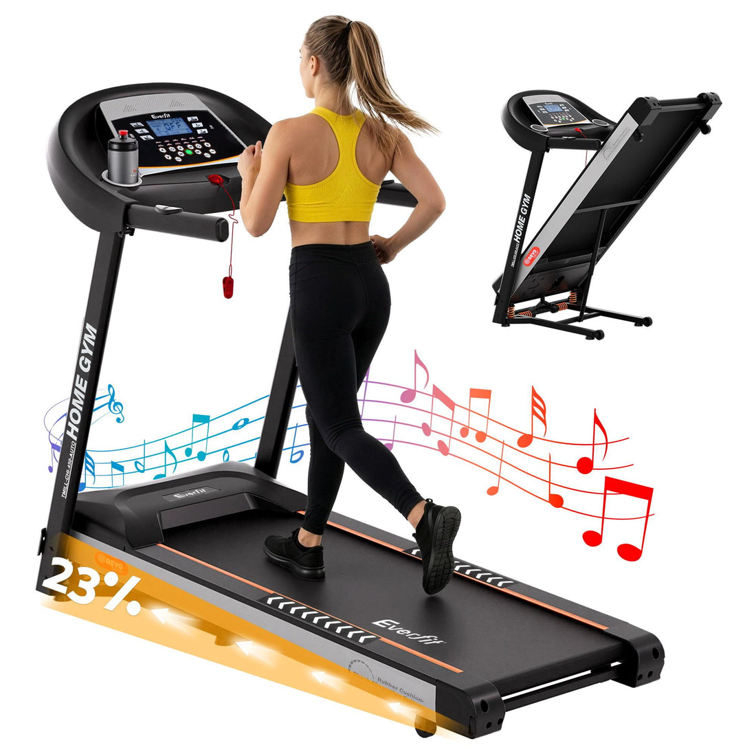 Everfit Treadmill Electric Auto Incline Home Gym Fitness Exercise Machine 450mm-Sports &amp; Fitness > Fitness Accessories-PEROZ Accessories