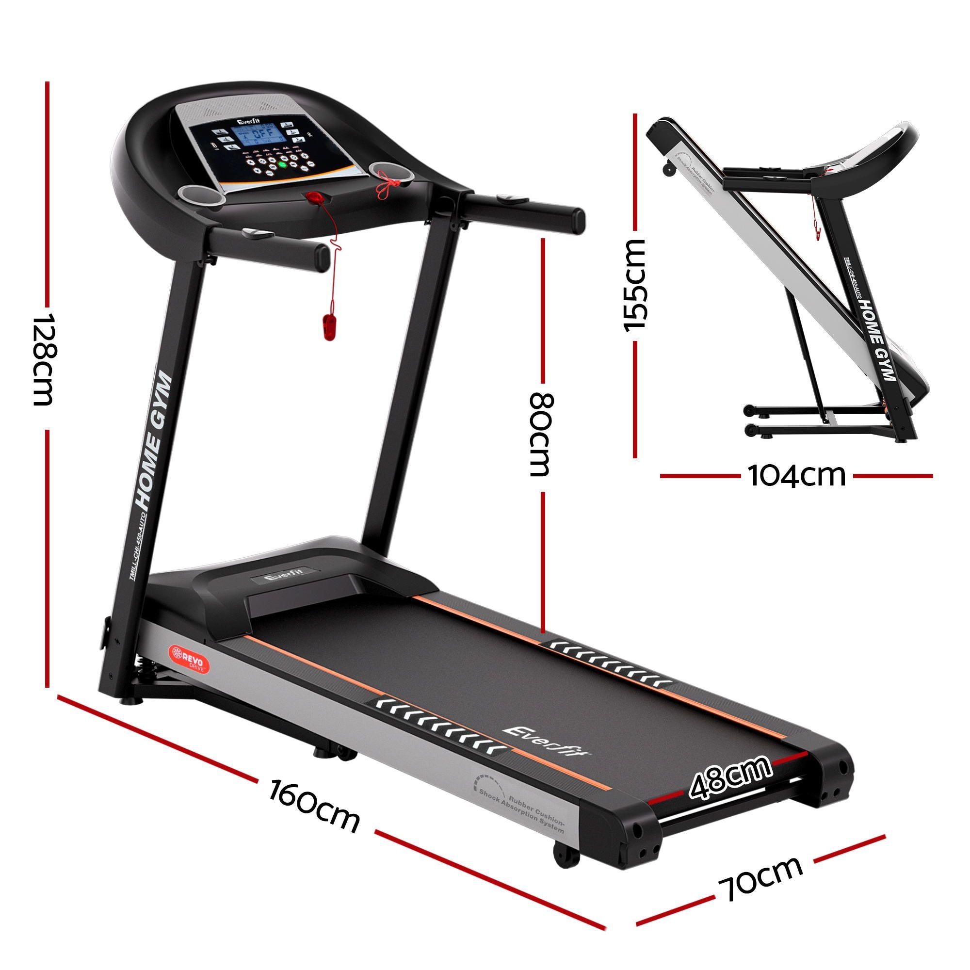 Everfit Treadmill Electric Auto Incline Home Gym Fitness Exercise Machine 450mm-Sports &amp; Fitness > Fitness Accessories-PEROZ Accessories