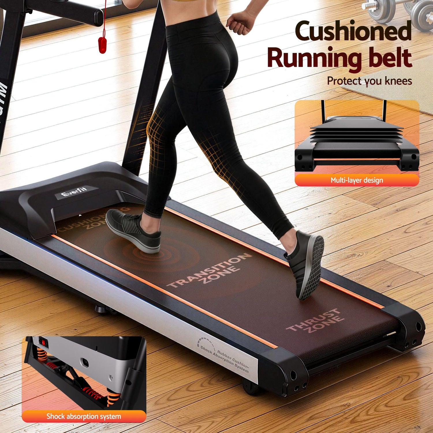 Everfit Treadmill Electric Auto Incline Home Gym Fitness Exercise Machine 450mm-Sports &amp; Fitness > Fitness Accessories-PEROZ Accessories