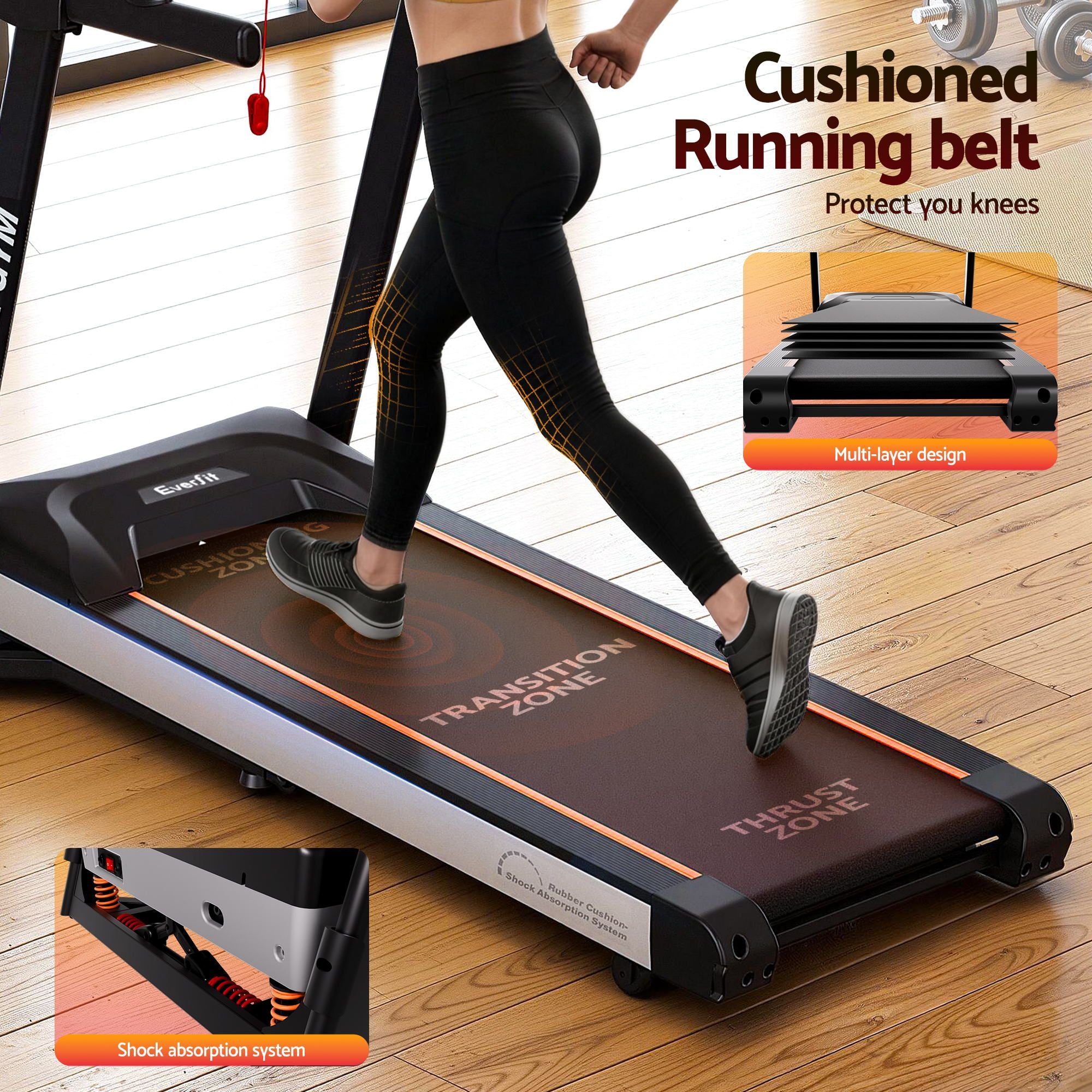 Everfit Treadmill Electric Auto Incline Home Gym Fitness Exercise Machine 450mm-Sports &amp; Fitness > Fitness Accessories-PEROZ Accessories