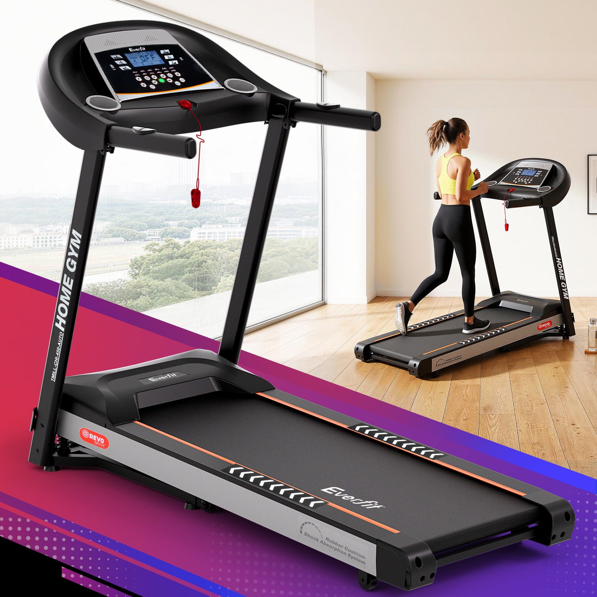 Everfit Treadmill Electric Auto Incline Home Gym Fitness Exercise Machine 450mm-Sports &amp; Fitness > Fitness Accessories-PEROZ Accessories