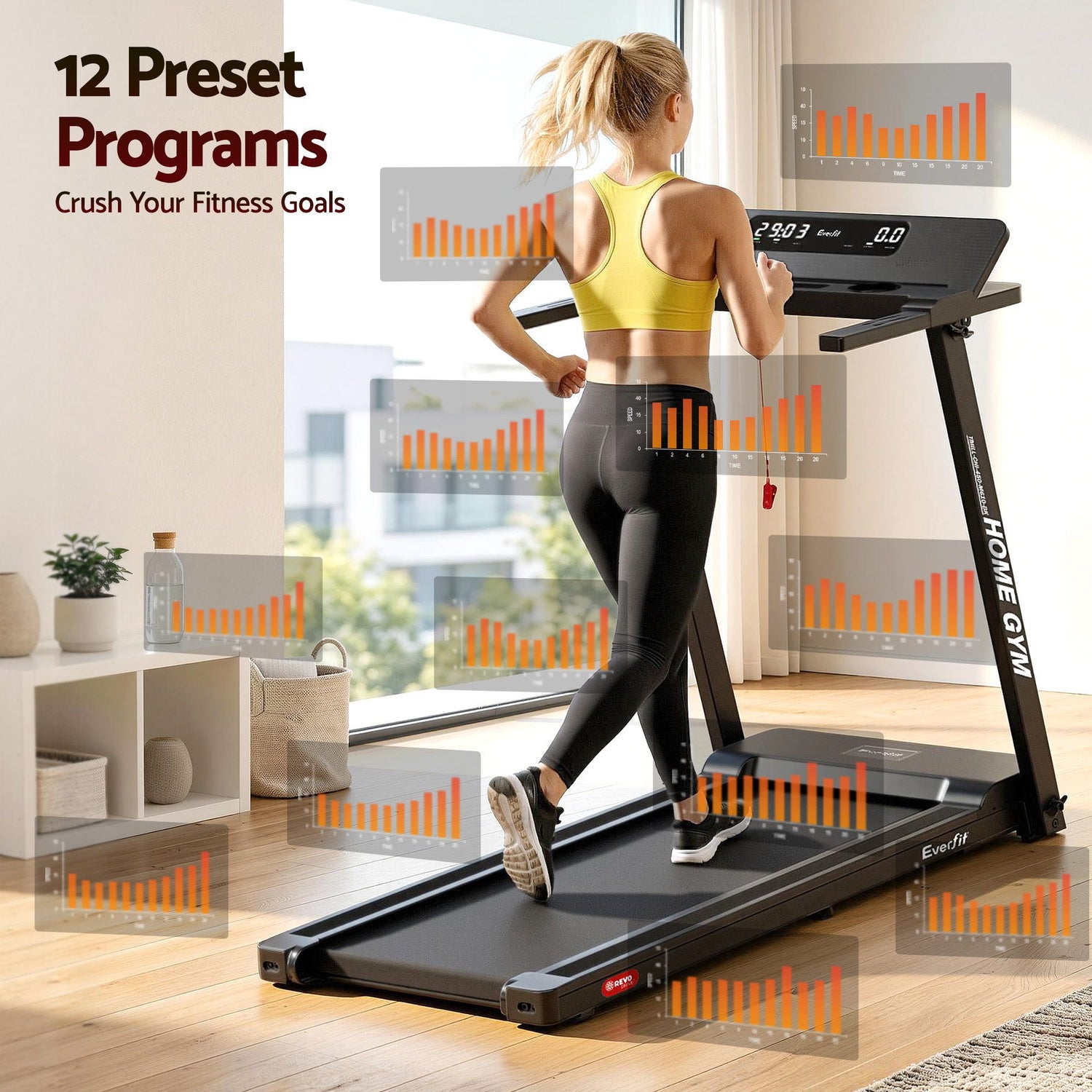 Everfit Treadmill Electric Home Gym Fitness Exercise Fully Foldable 450mm Black-Sports &amp; Fitness > Fitness Accessories-PEROZ Accessories