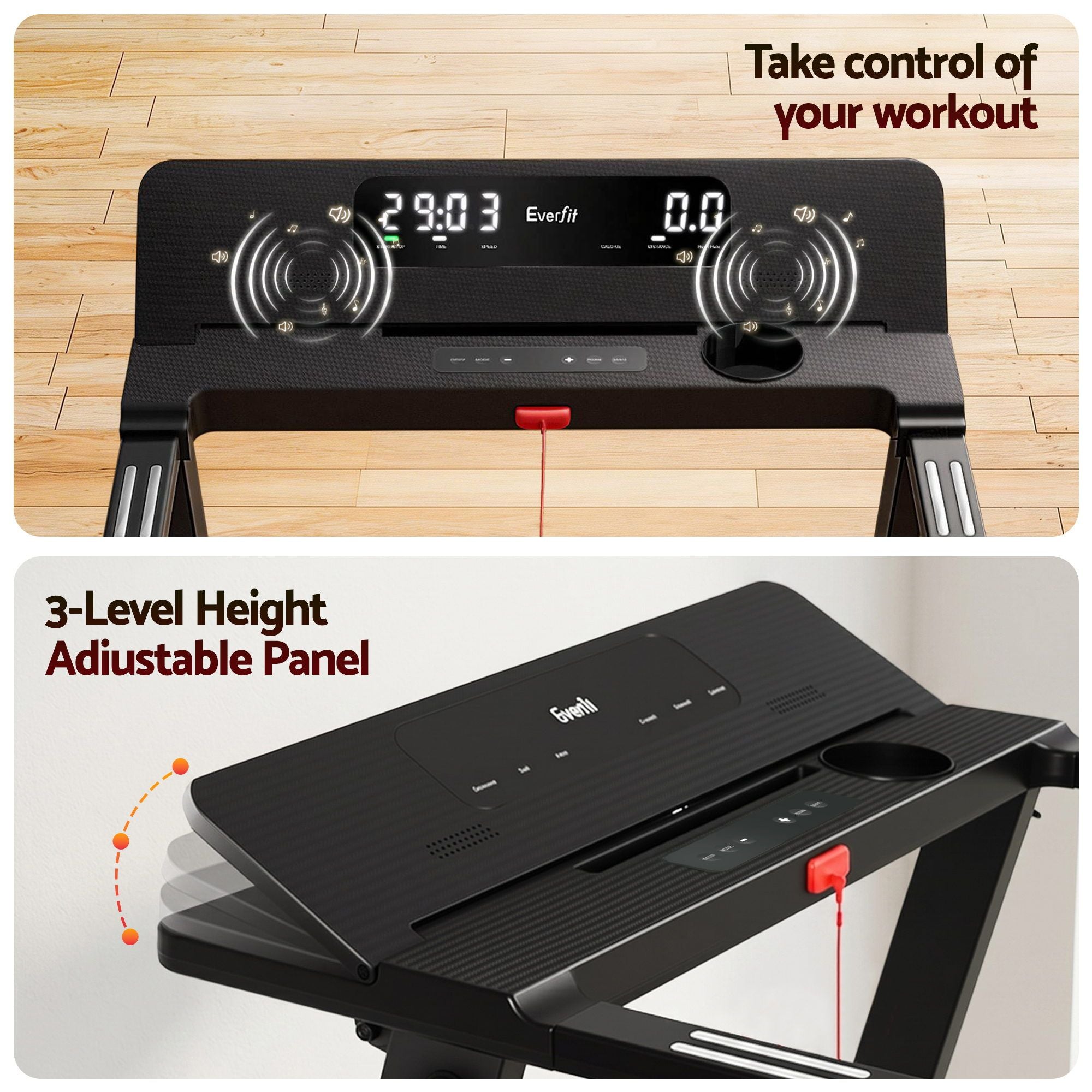 Everfit Treadmill Electric Home Gym Fitness Exercise Fully Foldable 450mm Black-Sports &amp; Fitness > Fitness Accessories-PEROZ Accessories