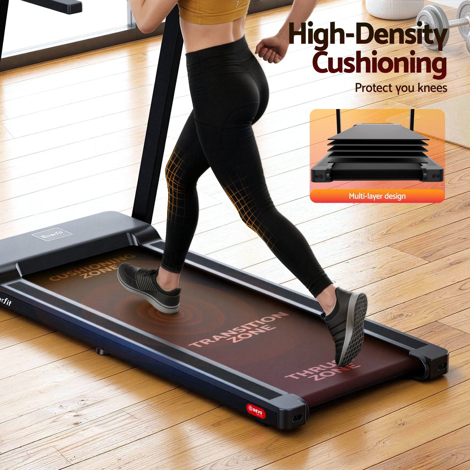Everfit Treadmill Electric Home Gym Fitness Exercise Fully Foldable 450mm Black-Sports &amp; Fitness > Fitness Accessories-PEROZ Accessories