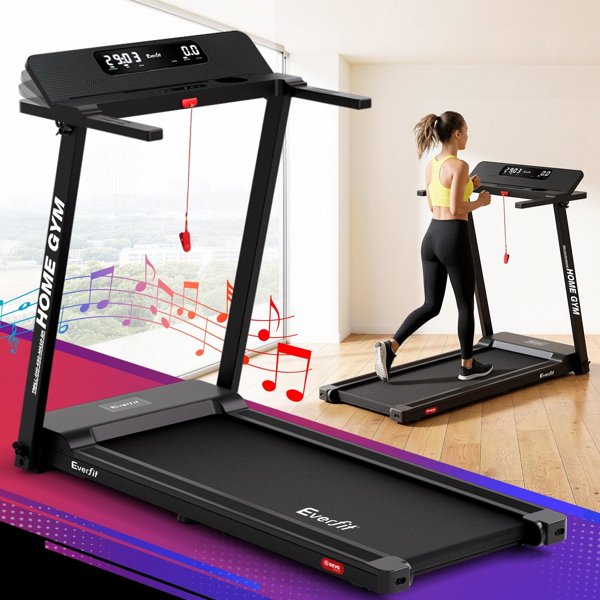 Everfit Treadmill Electric Home Gym Fitness Exercise Fully Foldable 450mm Black-Sports &amp; Fitness > Fitness Accessories-PEROZ Accessories