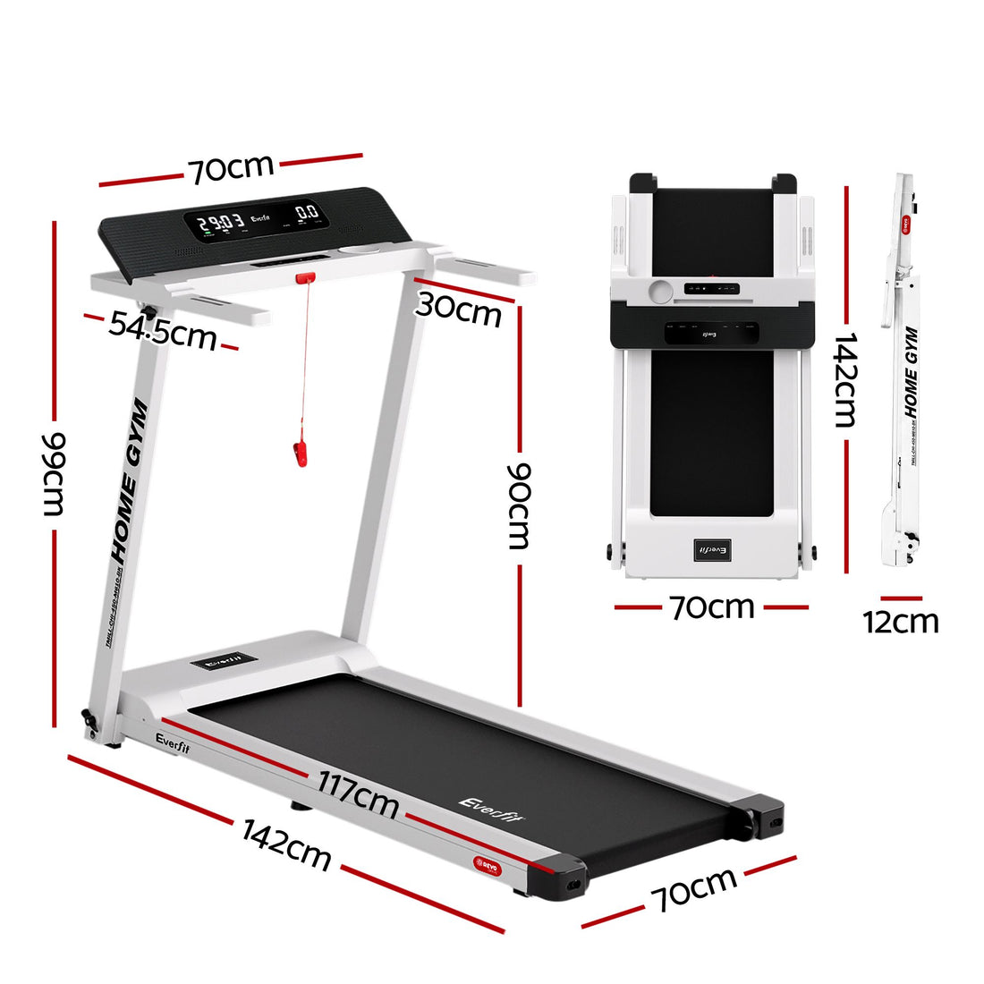 Everfit Treadmill Electric Home Gym Fitness Exercise Fully Foldable 450mm White-Sports &amp; Fitness > Fitness Accessories-PEROZ Accessories