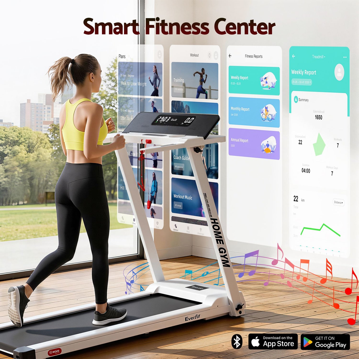 Everfit Treadmill Electric Home Gym Fitness Exercise Fully Foldable 450mm White-Sports &amp; Fitness > Fitness Accessories-PEROZ Accessories