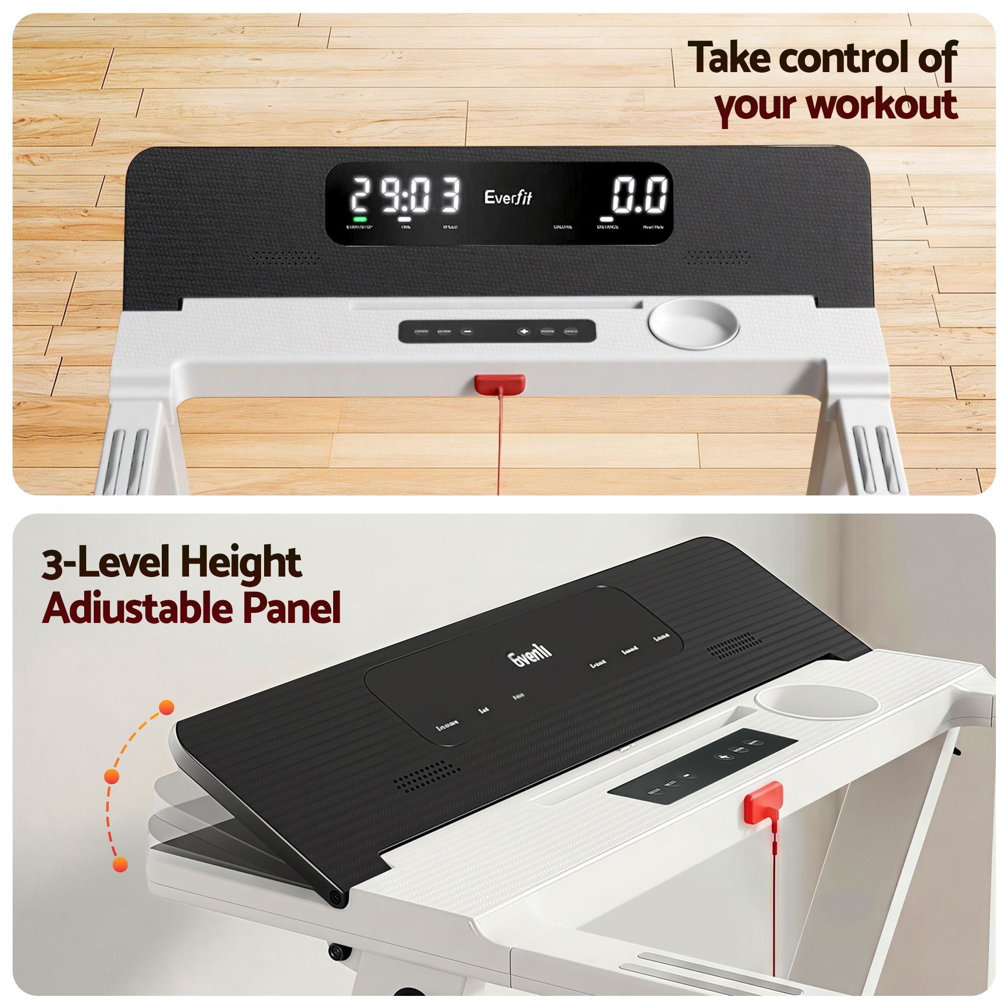 Everfit Treadmill Electric Home Gym Fitness Exercise Fully Foldable 450mm White-Sports &amp; Fitness > Fitness Accessories-PEROZ Accessories