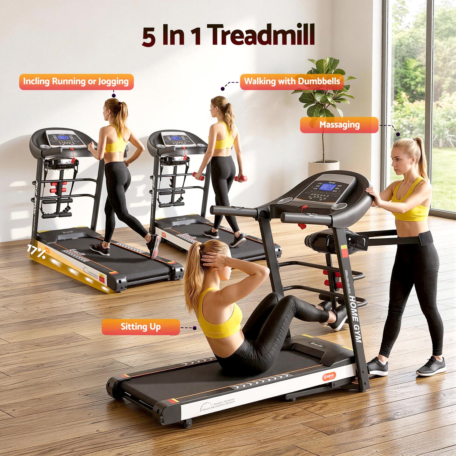 Everfit Treadmill Electric Home Gym Fitness Exercise Machine w/ Massager 450mm-Sports &amp; Fitness > Fitness Accessories-PEROZ Accessories