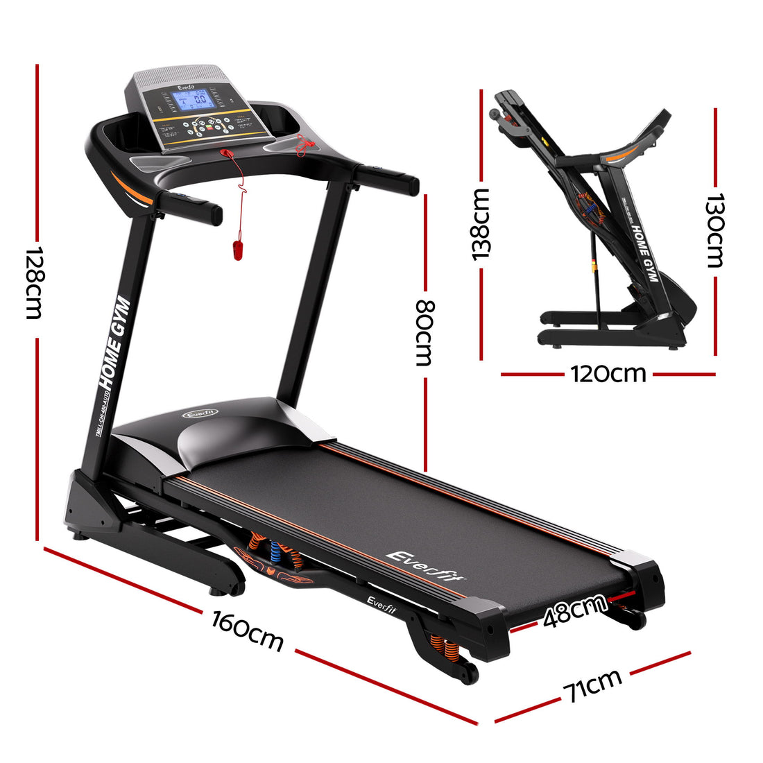Everfit Treadmill Electric Auto Incline Home Gym Fitness Exercise Machine 480mm-Sports &amp; Fitness > Fitness Accessories-PEROZ Accessories