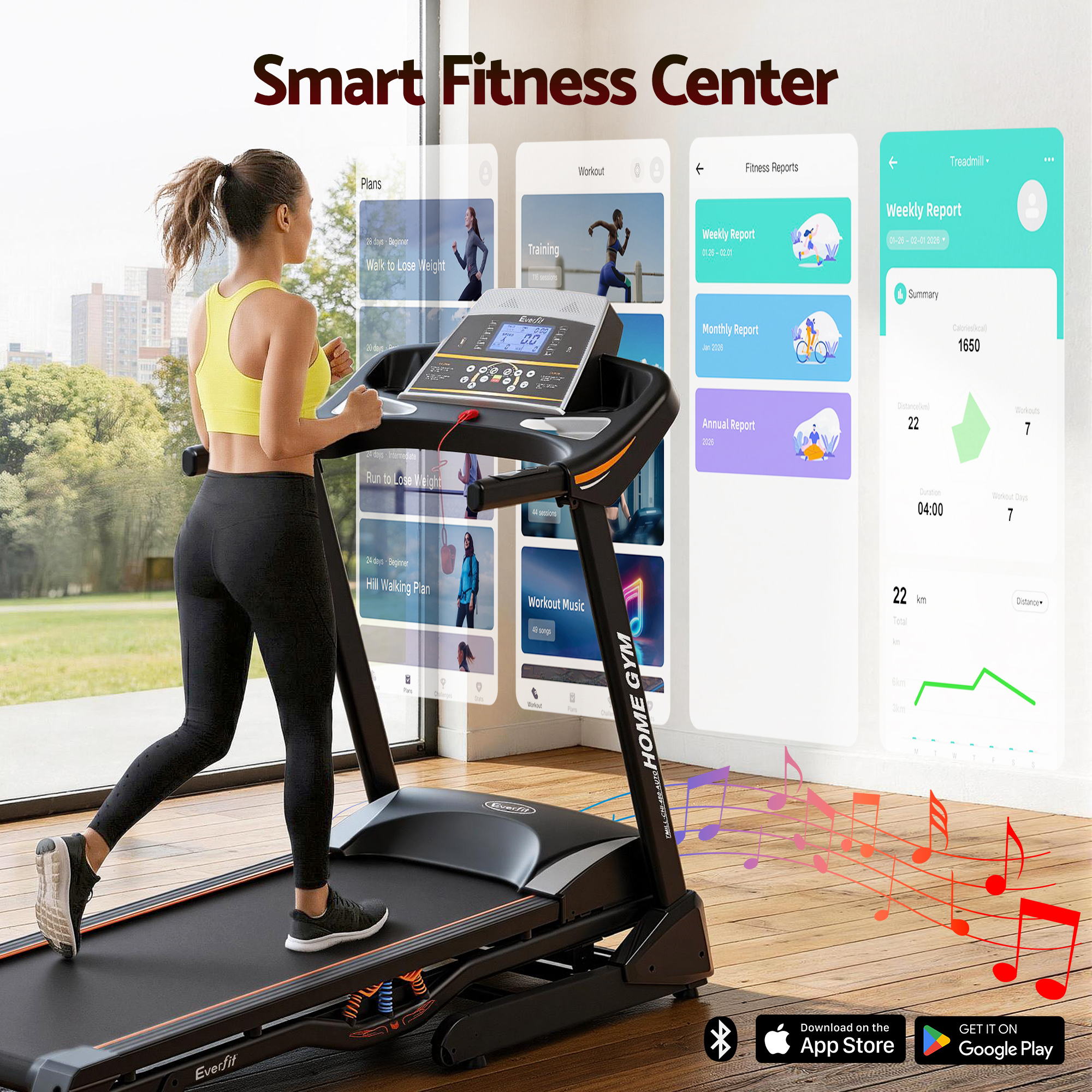 Everfit Treadmill Electric Auto Incline Home Gym Fitness Exercise Machine 480mm-Sports &amp; Fitness > Fitness Accessories-PEROZ Accessories