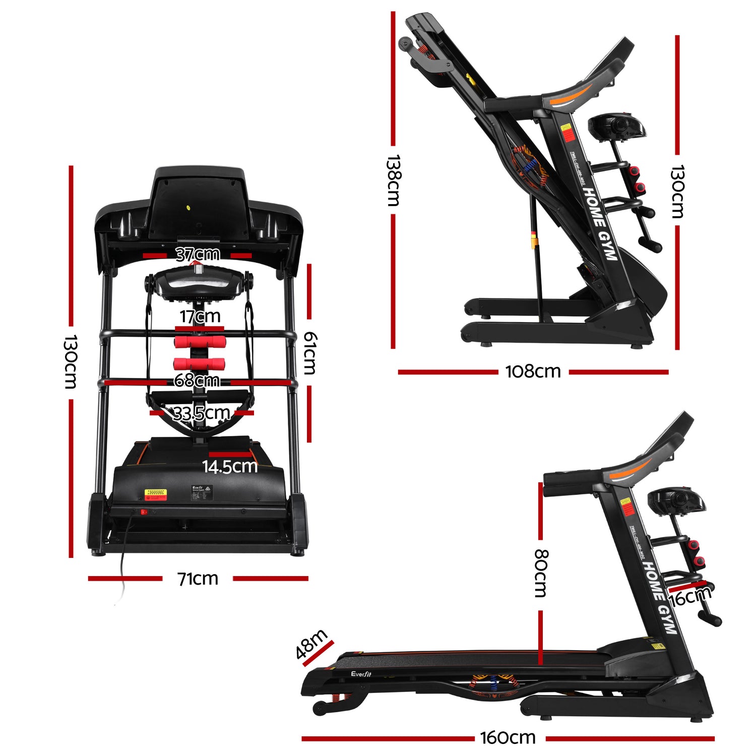 Everfit Treadmill Electric Home Gym Fitness Exercise Machine w/ Massager 480mm-Sports &amp; Fitness > Fitness Accessories-PEROZ Accessories
