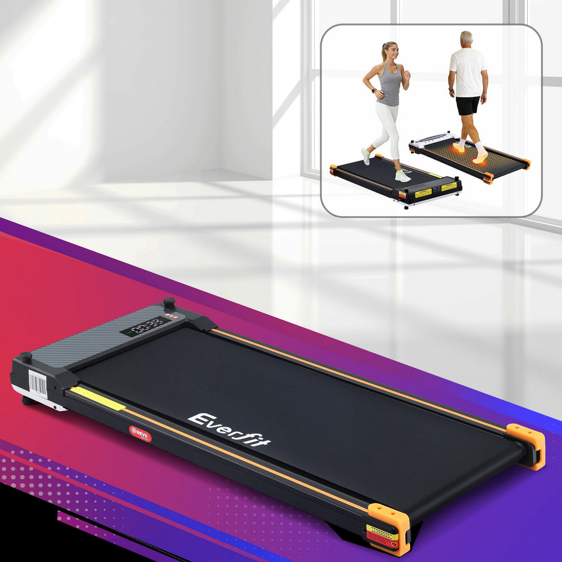 Everfit 2 Side Walking Pad Treadmill with Massage Function Fitness 380mm Black-Sports &amp; Fitness > Exercise, Gym &amp; Fitness > Treadmills-PEROZ Accessories