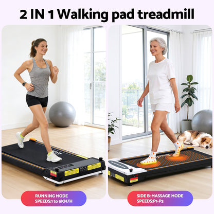 Everfit 2 Side Walking Pad Treadmill with Massage Function Fitness 380mm Black-Sports &amp; Fitness > Exercise, Gym &amp; Fitness > Treadmills-PEROZ Accessories