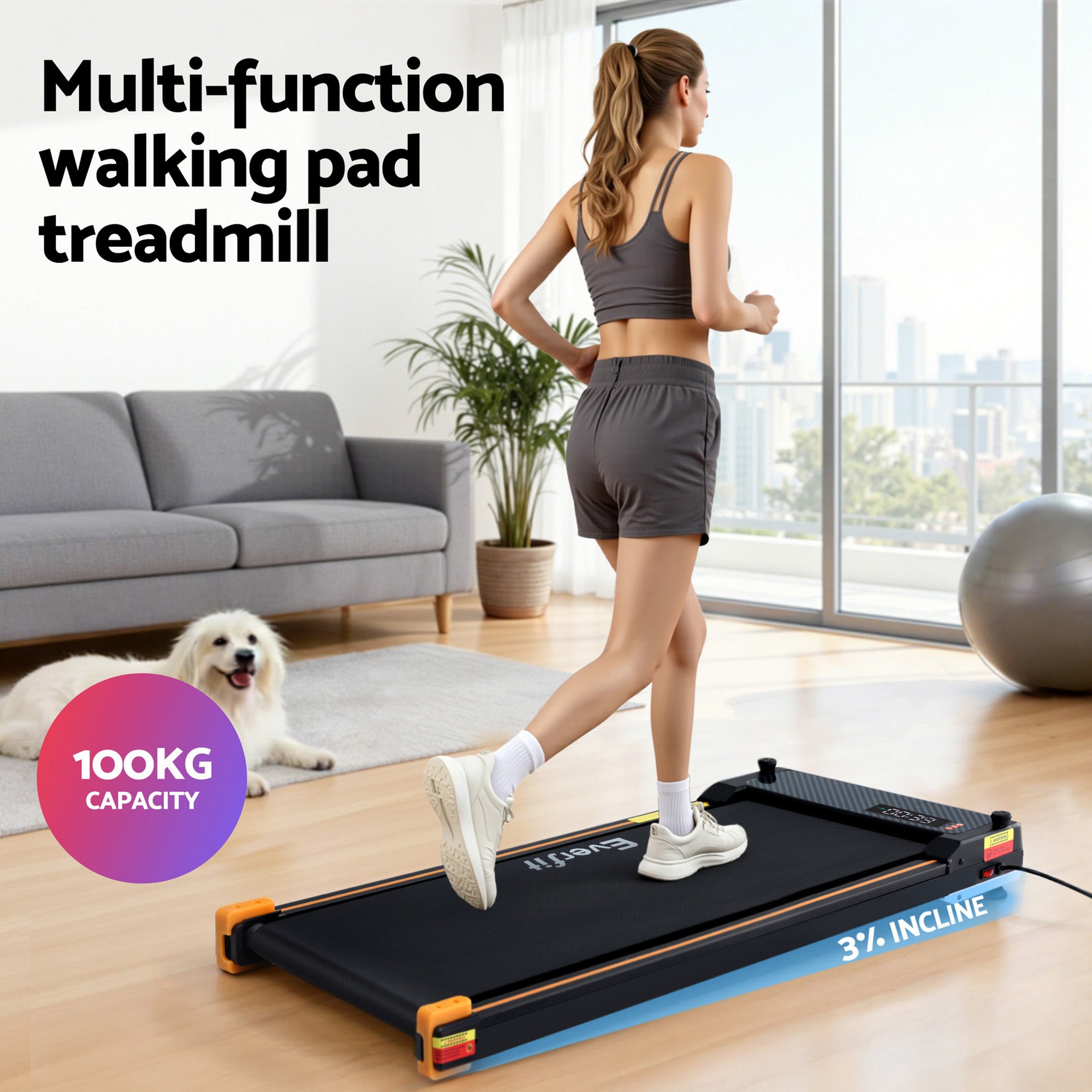 Everfit 2 Side Walking Pad Treadmill with Massage Function Fitness 380mm Black-Sports &amp; Fitness > Exercise, Gym &amp; Fitness > Treadmills-PEROZ Accessories