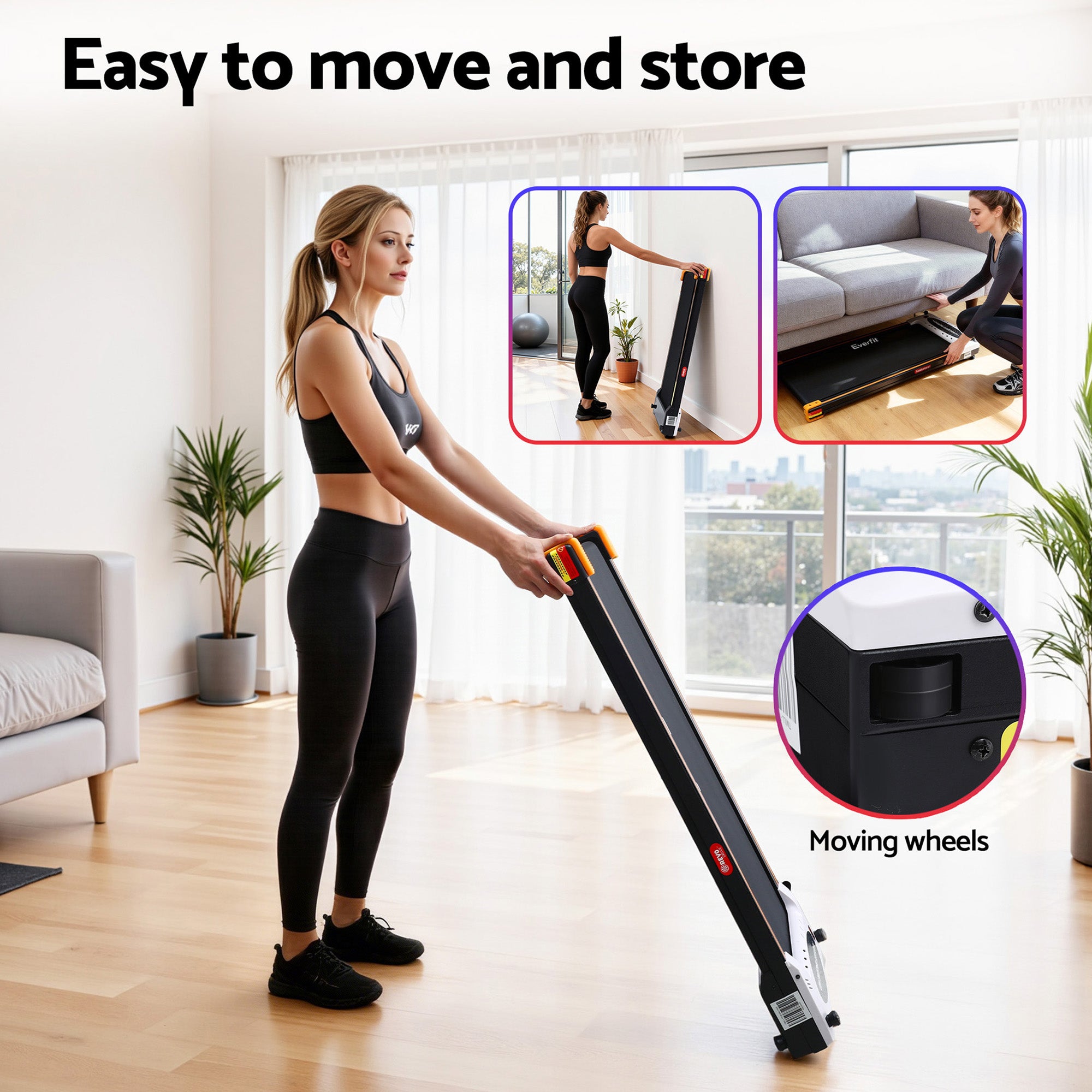 Everfit 2 Side Walking Pad Treadmill with Massage Function Fitness 380mm Black-Sports &amp; Fitness > Exercise, Gym &amp; Fitness > Treadmills-PEROZ Accessories