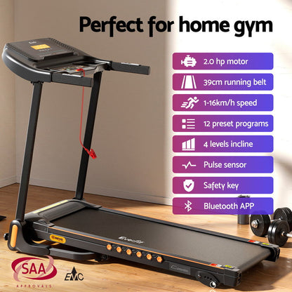 Everfit Treadmill Electric Home Gym Fitness Exercise Equipment Incline 390mm-Sports &amp; Fitness &gt; Exercise, Gym &amp; Fitness &gt; Treadmills-PEROZ Accessories