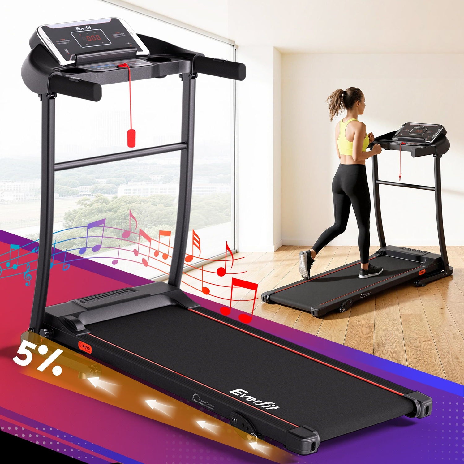 Everfit Treadmill Electric Home Gym Fitness Exercise Machine Incline 400mm-Sports &amp; Fitness > Fitness Accessories-PEROZ Accessories