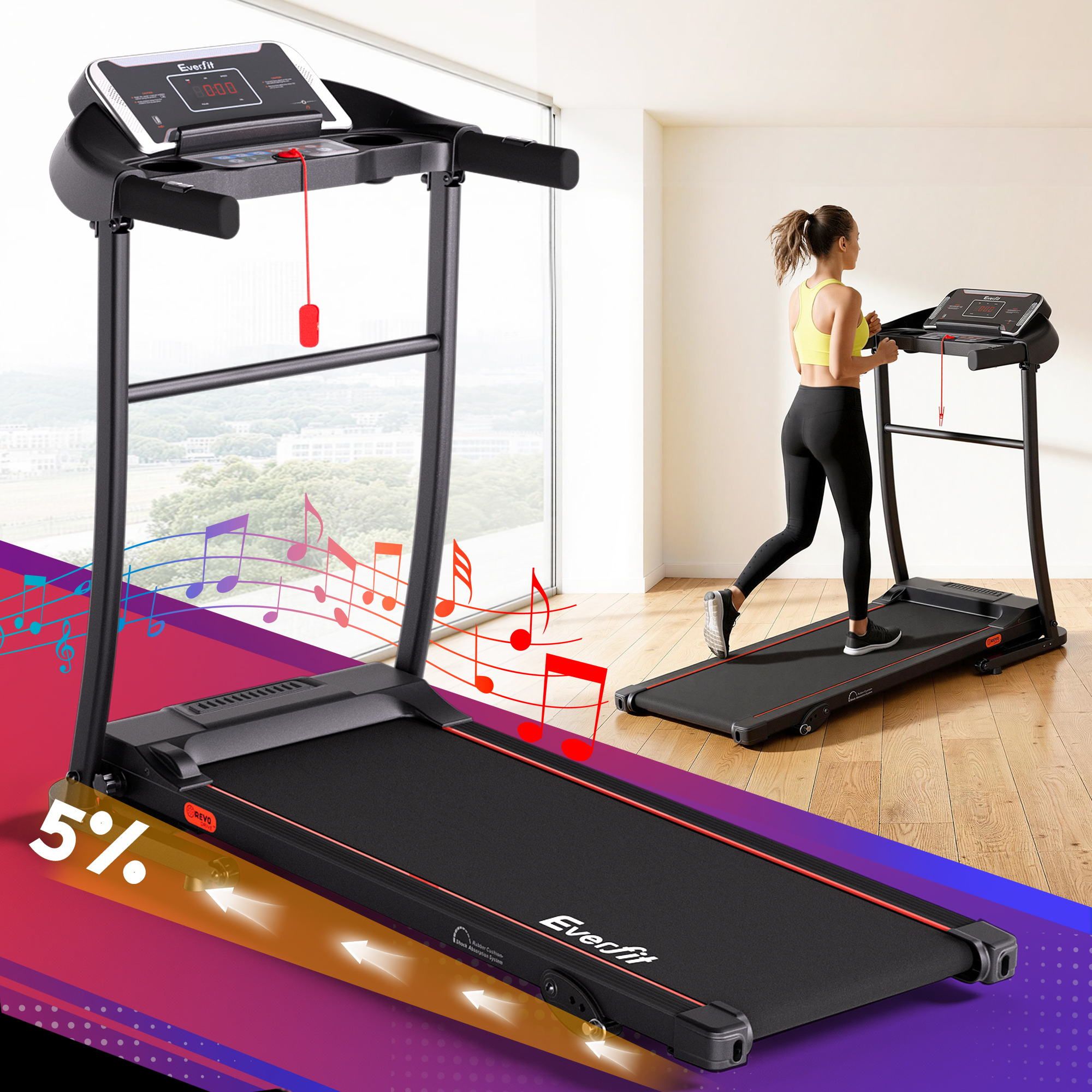 Everfit Treadmill Electric Home Gym Fitness Exercise Machine Incline 400mm-Sports &amp; Fitness > Fitness Accessories-PEROZ Accessories