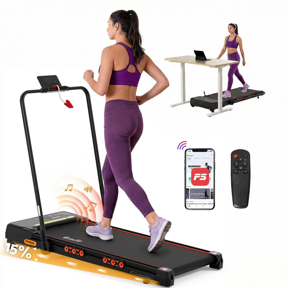 Everfit 3 in 1 Treadmill Electric Walking Pad Auto Incline Foldable for Home Gym Black-Sports &amp; Fitness > Exercise, Gym &amp; Fitness > Treadmills-PEROZ Accessories