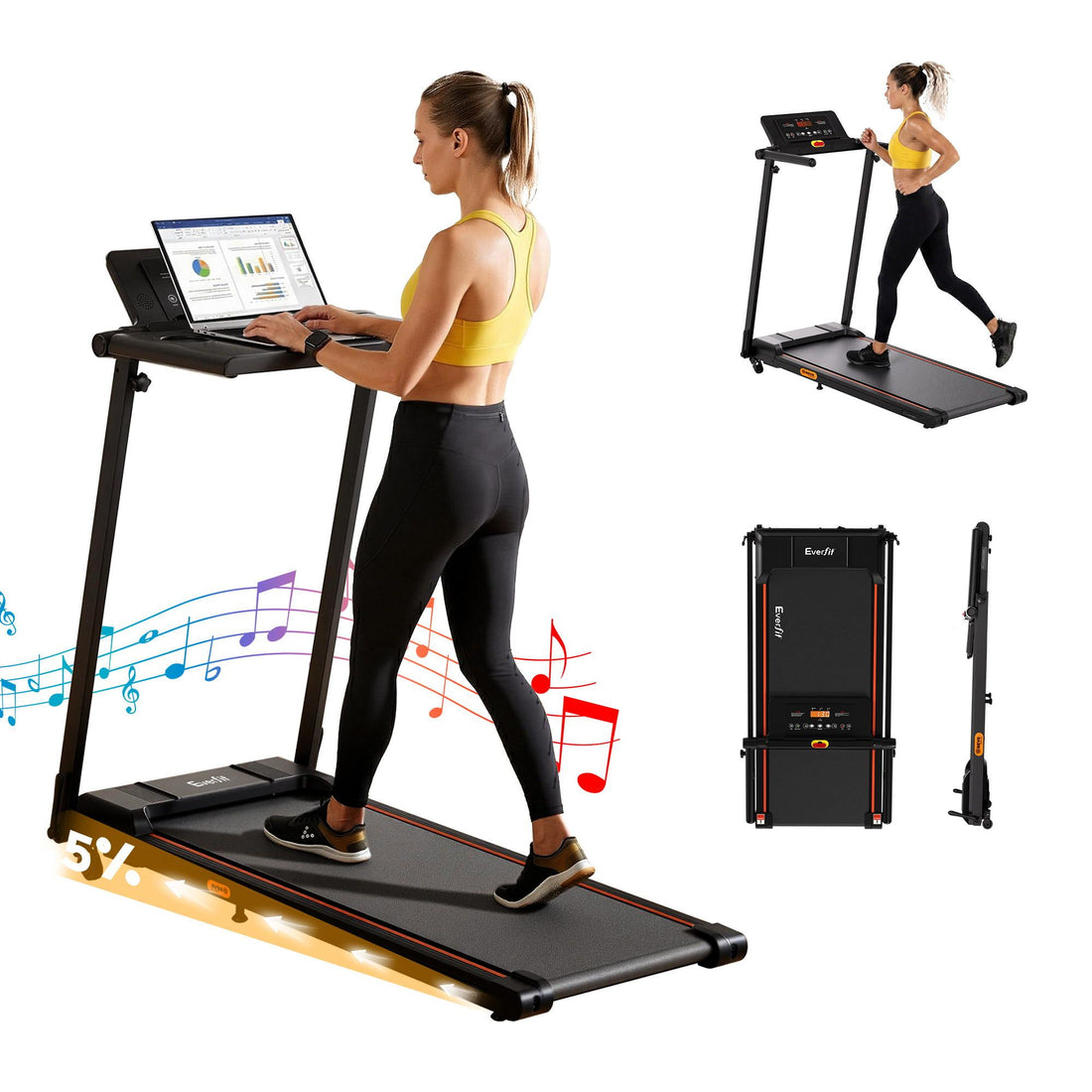 Everfit Treadmill Electric Walking Pad Foldable Incline for Home Office Gym Black-Sports &amp; Fitness > Exercise, Gym &amp; Fitness > Treadmills-PEROZ Accessories