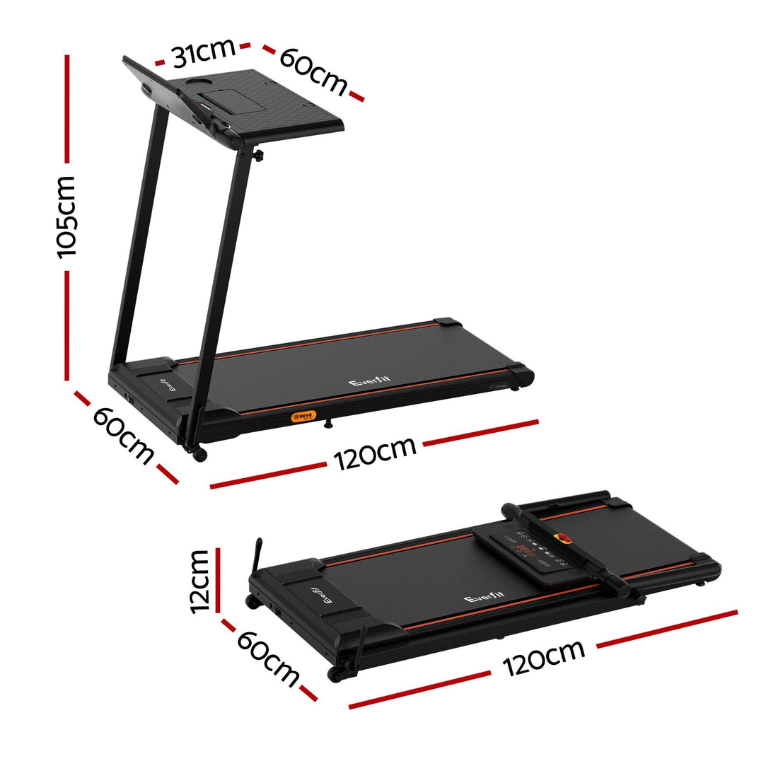 Everfit Treadmill Electric Walking Pad Foldable Incline for Home Office Gym Black-Sports &amp; Fitness > Exercise, Gym &amp; Fitness > Treadmills-PEROZ Accessories