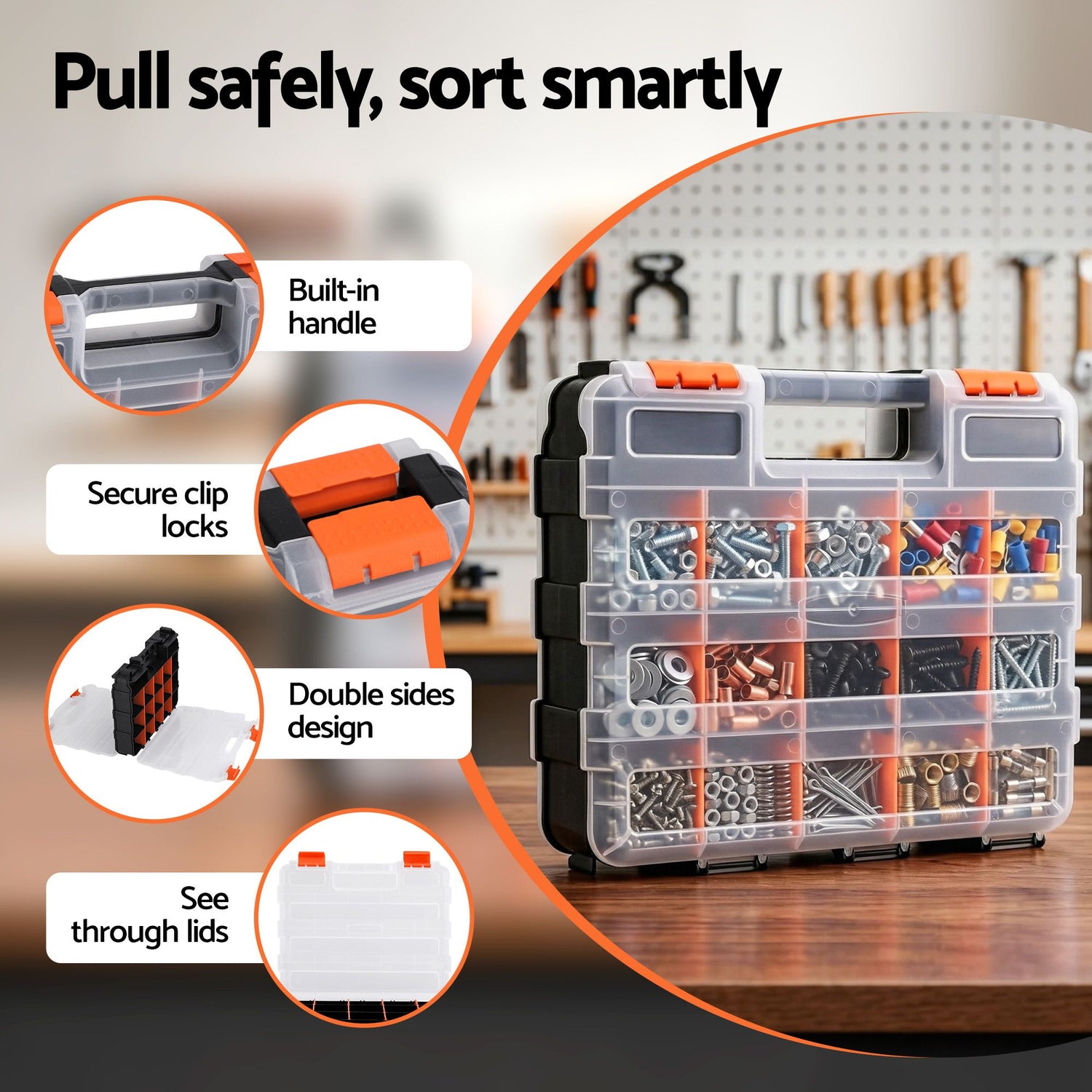 Giantz Double Sided Tool Box Organizer with 34 Compartment Small Parts Storage-Tools > Tools Storage > Tool Boxes-PEROZ Accessories