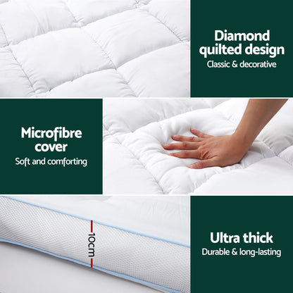 Giselle Bedding Mattress Topper Pillowtop Bamboo 10cm Queen-Furniture &gt; Mattresses &gt; Mattress Toppers-PEROZ Accessories