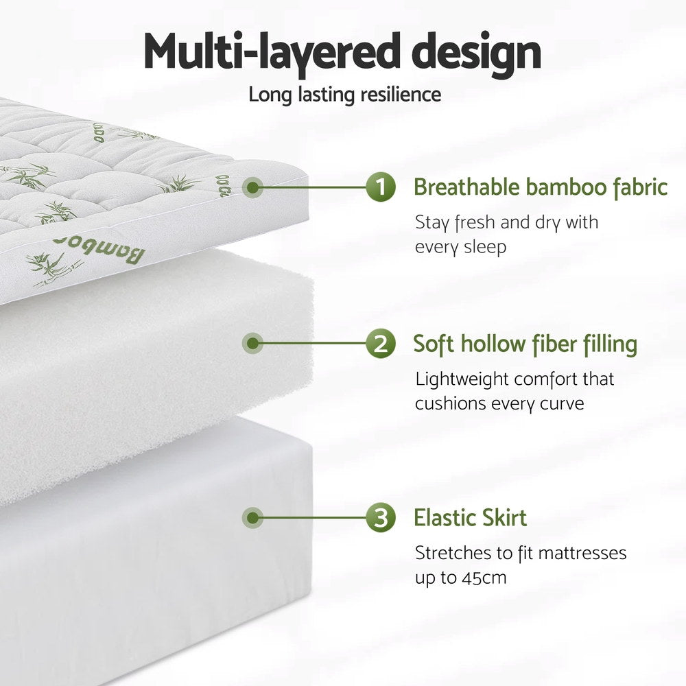 Giselle Mattress Topper 11cm Pillowtop toppers Bamboo Queen-Furniture > Mattresses > Mattress Toppers-PEROZ Accessories