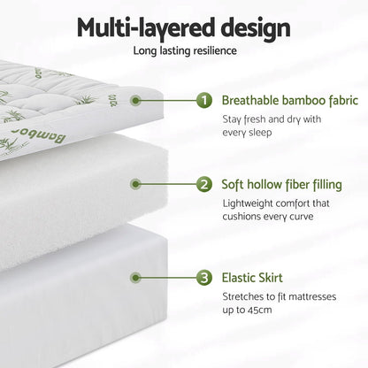 Giselle Mattress Topper 11cm Pillowtop toppers Bamboo Single-Furniture > Mattresses > Mattress Toppers-PEROZ Accessories