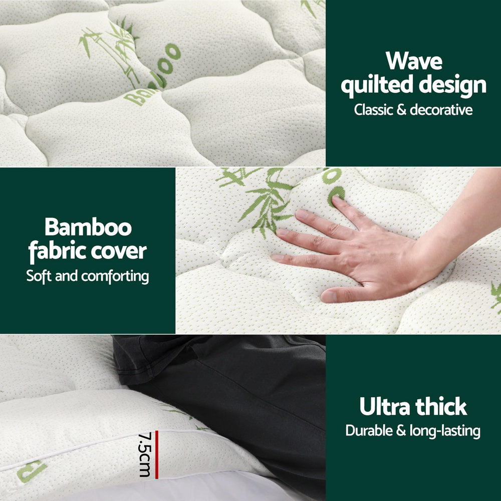 Giselle Bedding Mattress Topper Pillowtop Bamboo 7.5cm Queen-Furniture &gt; Mattresses &gt; Mattress Toppers-PEROZ Accessories