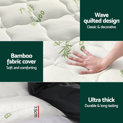 Giselle Bedding Mattress Topper Pillowtop Bamboo 7.5cm Queen-Furniture &gt; Mattresses &gt; Mattress Toppers-PEROZ Accessories