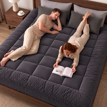 Giselle Bedding Bamboo Charcoal Filling Pillowtop Topper 1000GSM 5cm Thick Pillowtop Pad for Back Pain Relief Washable with 45cm Deep Pocket Double-Mattress Toppers-PEROZ Accessories