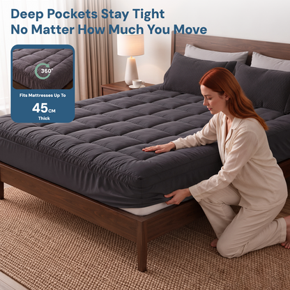 Giselle Bedding Bamboo Charcoal Filling Pillowtop Topper 1000GSM 5cm Thick Pillowtop Pad for Back Pain Relief Washable with 45cm Deep Pocket Double-Mattress Toppers-PEROZ Accessories