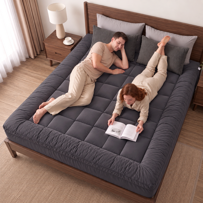 Giselle Bedding Bamboo Charcoal Filling Pillowtop Topper 1000GSM 5cm Thick Pillowtop Pad for Back Pain Relief Washable with 45cm Deep Pocket King-Mattress Toppers-PEROZ Accessories