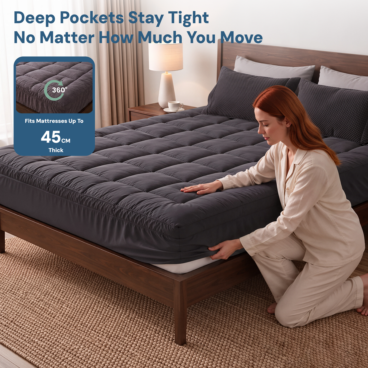 Giselle Bedding Bamboo Charcoal Filling Pillowtop Topper 1000GSM 5cm Thick Pillowtop Pad for Back Pain Relief Washable with 45cm Deep Pocket King-Mattress Toppers-PEROZ Accessories