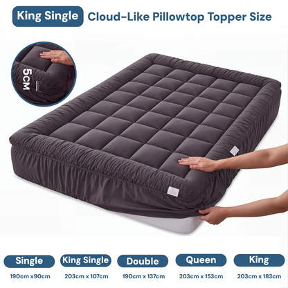 Giselle Bedding Bamboo Charcoal Filling Pillowtop Topper 1000GSM 5cm Thick Pillowtop Pad for Back Pain Relief Washable with 45cm Deep Pocket King Single-Mattress Toppers-PEROZ Accessories