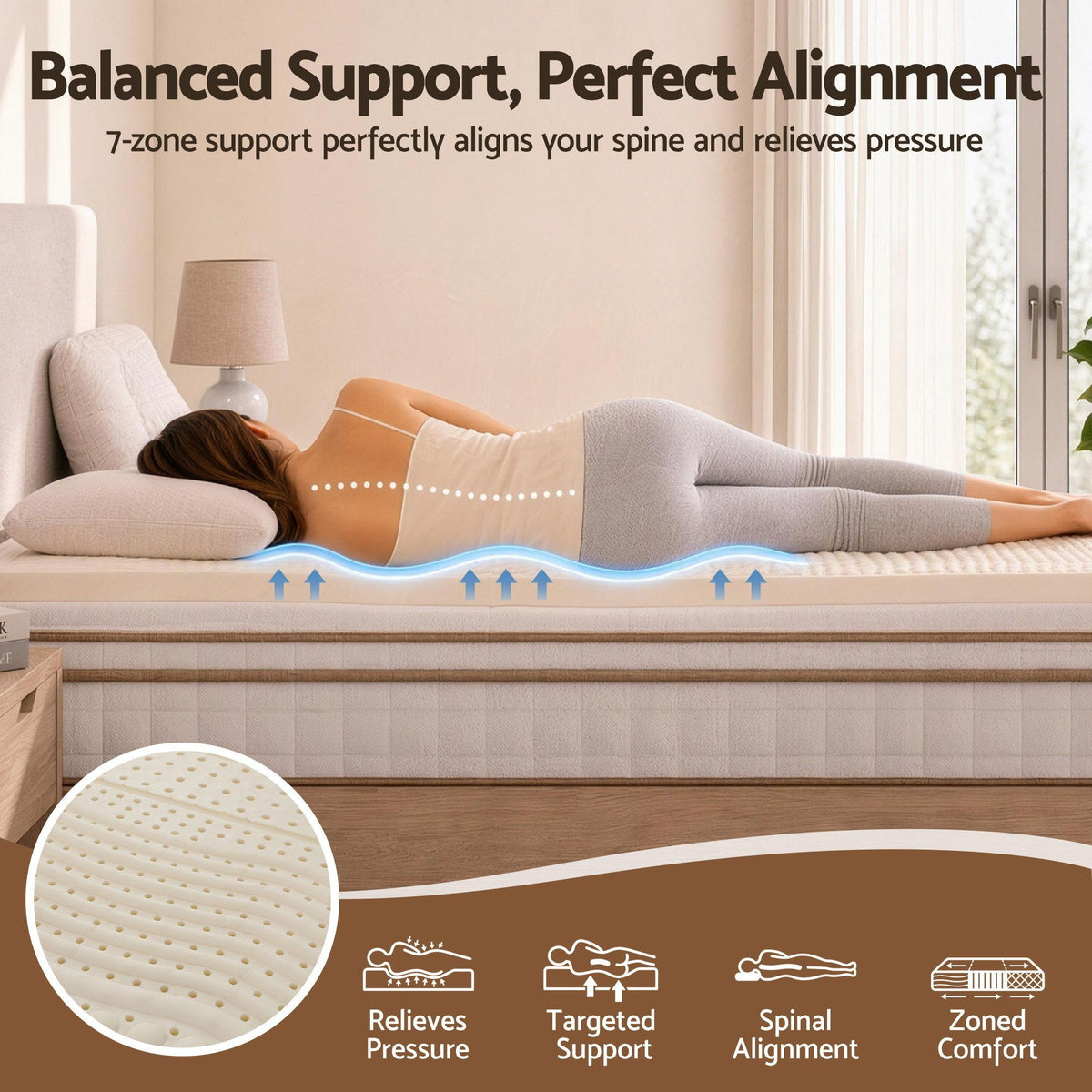 Giselle Bedding Queen Latex Mattress Topper 7-Zone Natural Latex Core Breathable 5cm